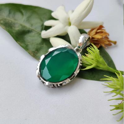 Natürlicher grüner Onyx Anhänger, Sterling Silber, Statement Stück, Einzigartiger Edelstein