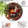 2D Flat Aluminium Merry Christmas Sign with Santa Claus & Fireplace Pattern - Warm Winter Figurine Ornaments - Ideal for Front Door, Wall, Porch