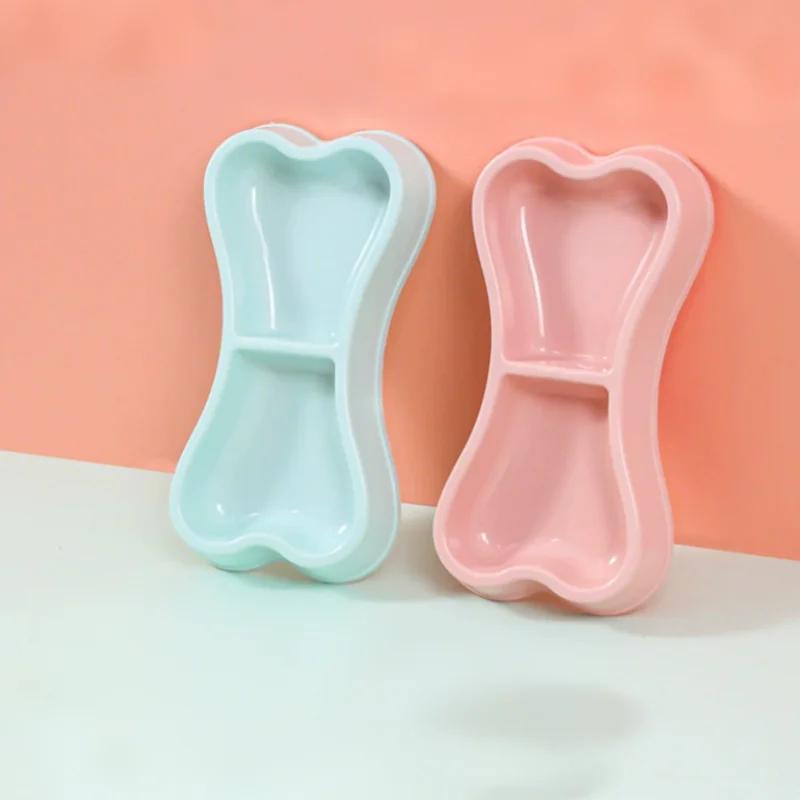 Bone Shaped Double Dog Cat Bowls Cute Pet Food and Water Bowl Set Non-Slip Durable Feeding Dish for Puppy Kitten