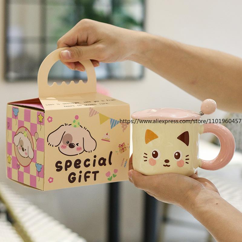 Cute Kitten Mug with Lid, Ceramic Water Cup, Cartoon Birthday Gift, High-value Appearance, Meaningful Present