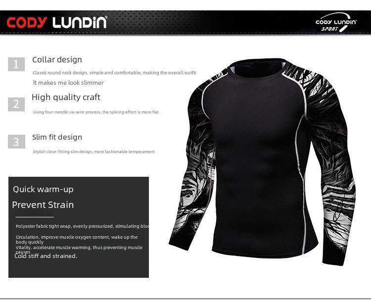 Tricou Sport cu Mânecă Lungă cu Compresie pentru Bărbați: Absorbție transpirație, Elastic, pentru Alergare și Ciclism.