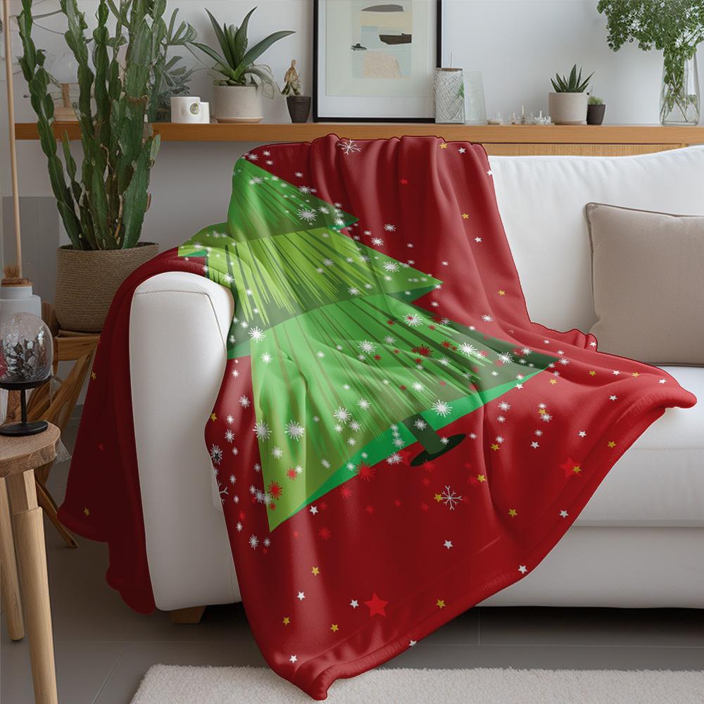Tuniu Plush Cozy Throw Blanket with Christmas Tree Print for Sofa Bed Bedroom Home Decoration