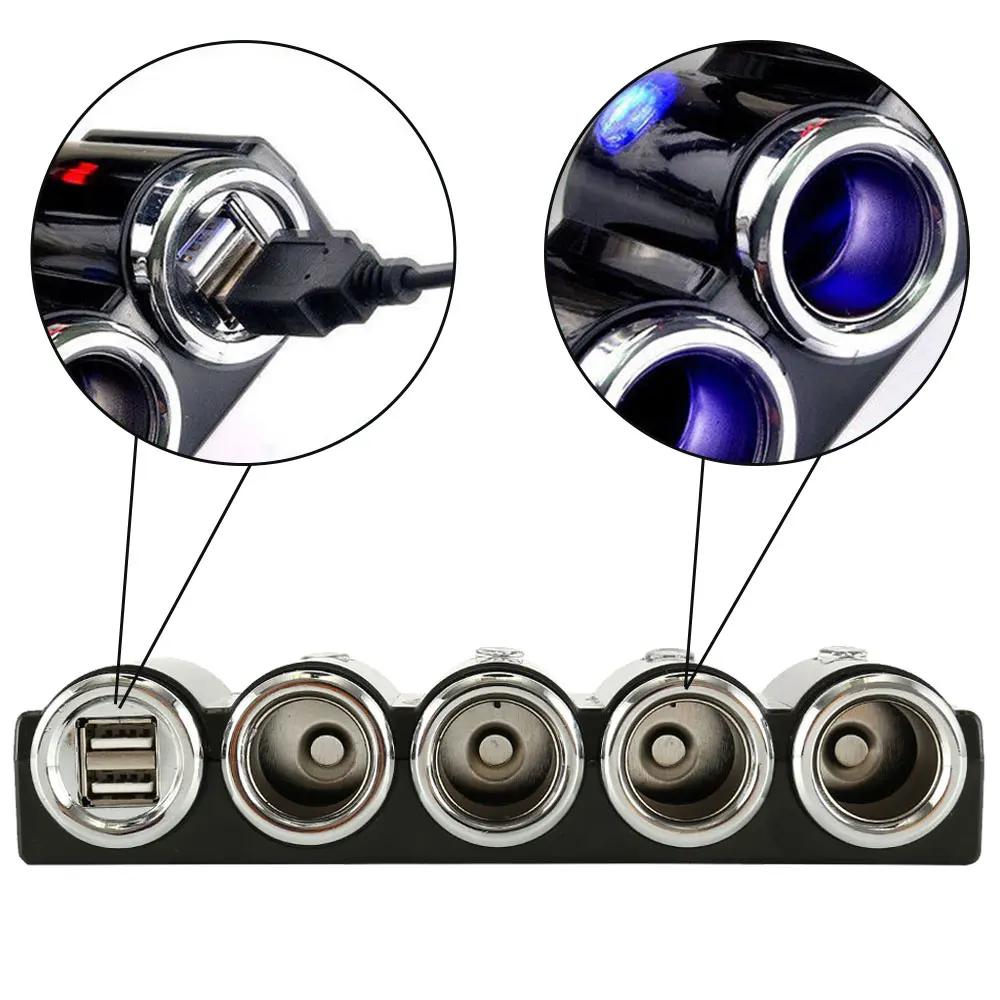 Universal Car Charger 12V 24V 4 Way Car Multi Socket Auto Splitter Power Charger Car Adapter Dual USB Car Charger