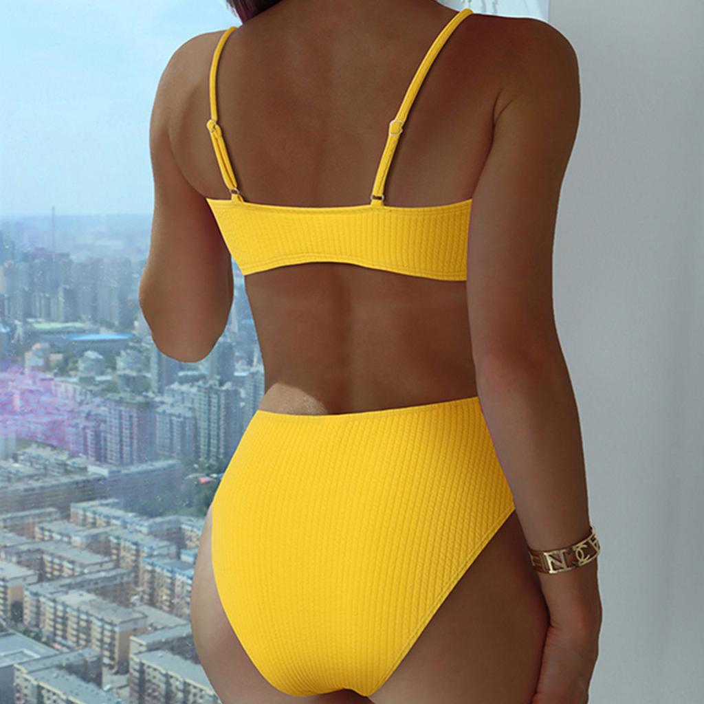 Women's High Waist Drawstring Split Bikini With Chest Pads Without Steel Bra Swimsuit
