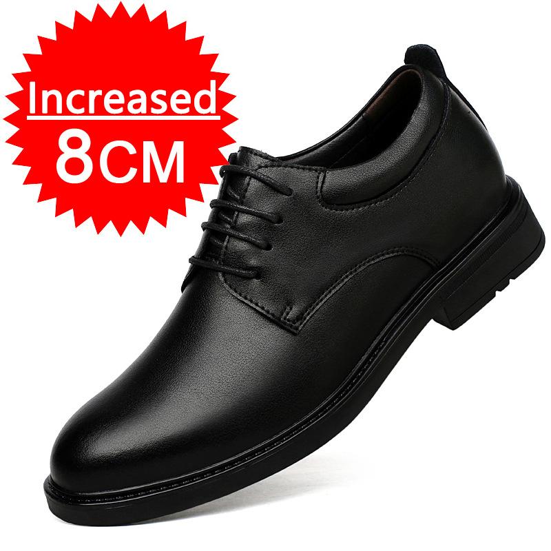 Men Leather Shoes For Men Business Dress Shoes Office Invisible Inner Height Increasing Casual Men's Shoes 6/8 CM Wedding Shoes