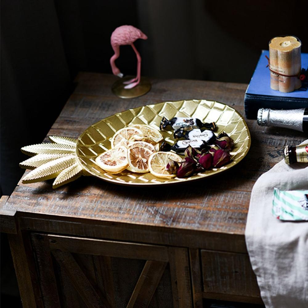 Gold Snack Dish Pineapple & Leaf Shaped Fruit Rack Jewelry Storage Tray Serving Tray Dessert Shelf