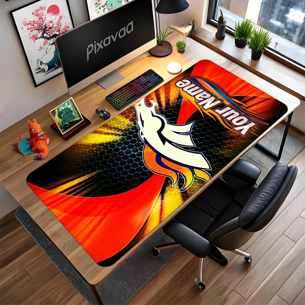 Denver Broncos Logo Customizable Name Mouse Pad Desk Mat Computer Desk Keyboard Mat Non-Slip Rubber Base Office Desk Accessory