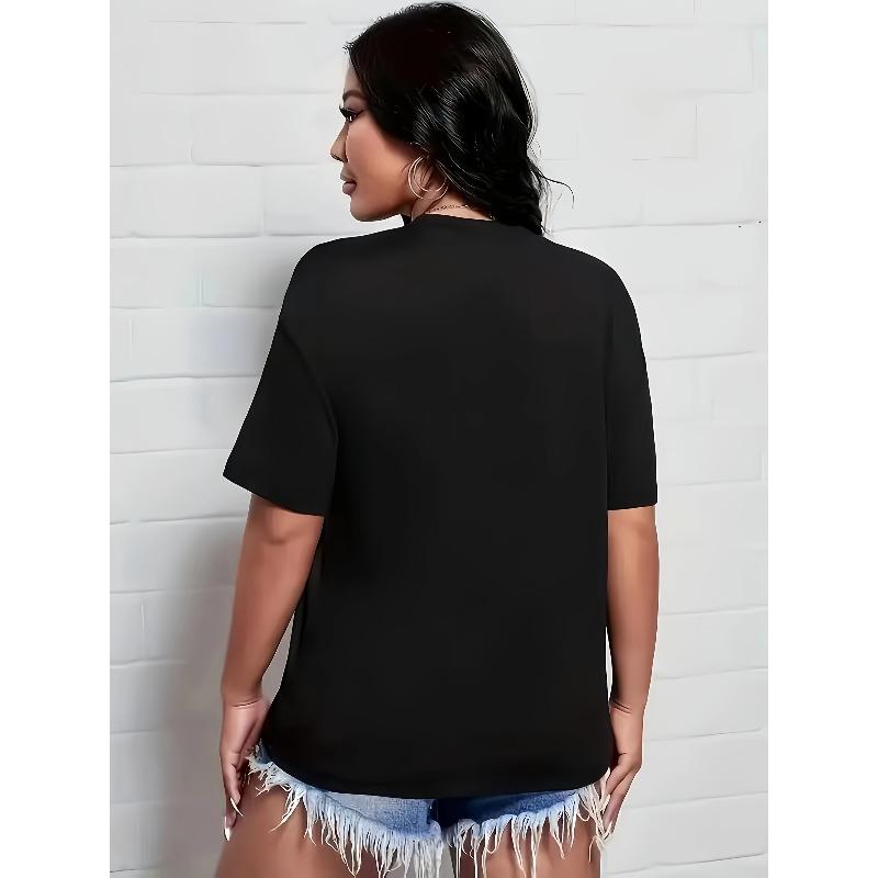 Womens Plus Size Fun Fact I Dont Care Letter Print T Shirt Stretchy Round Neck Short Sleeve Spring Summer Machine Washable Casual Top