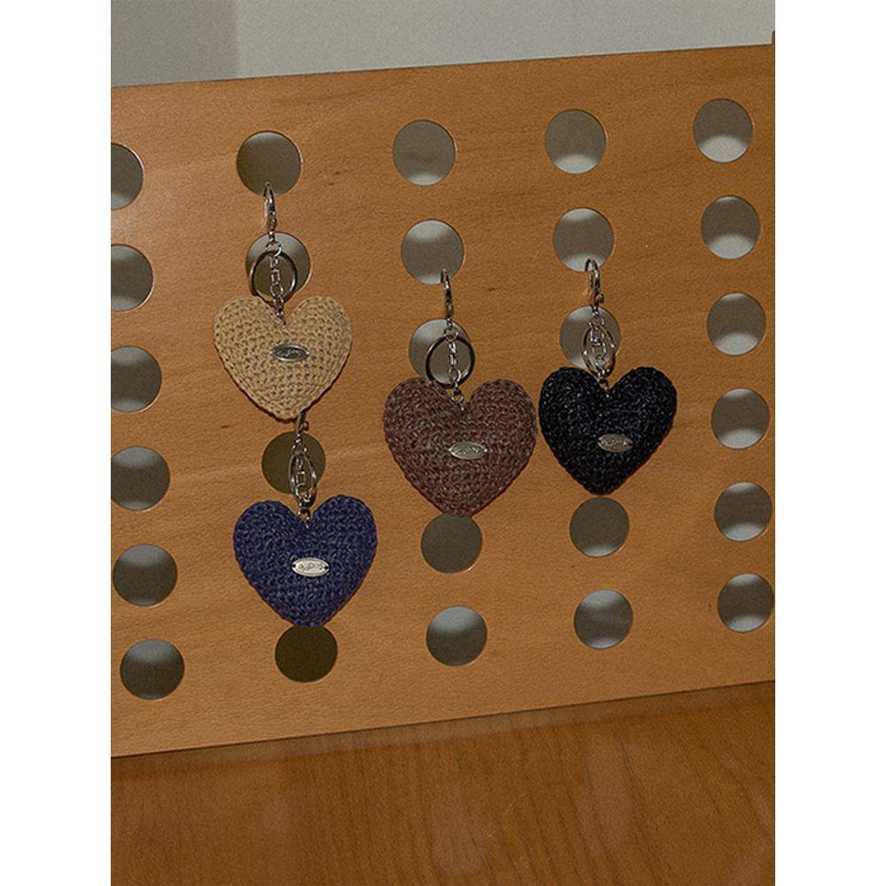 Slowslowly Chubby Heart Handmade Crochet Raffia Keyring _ Brown