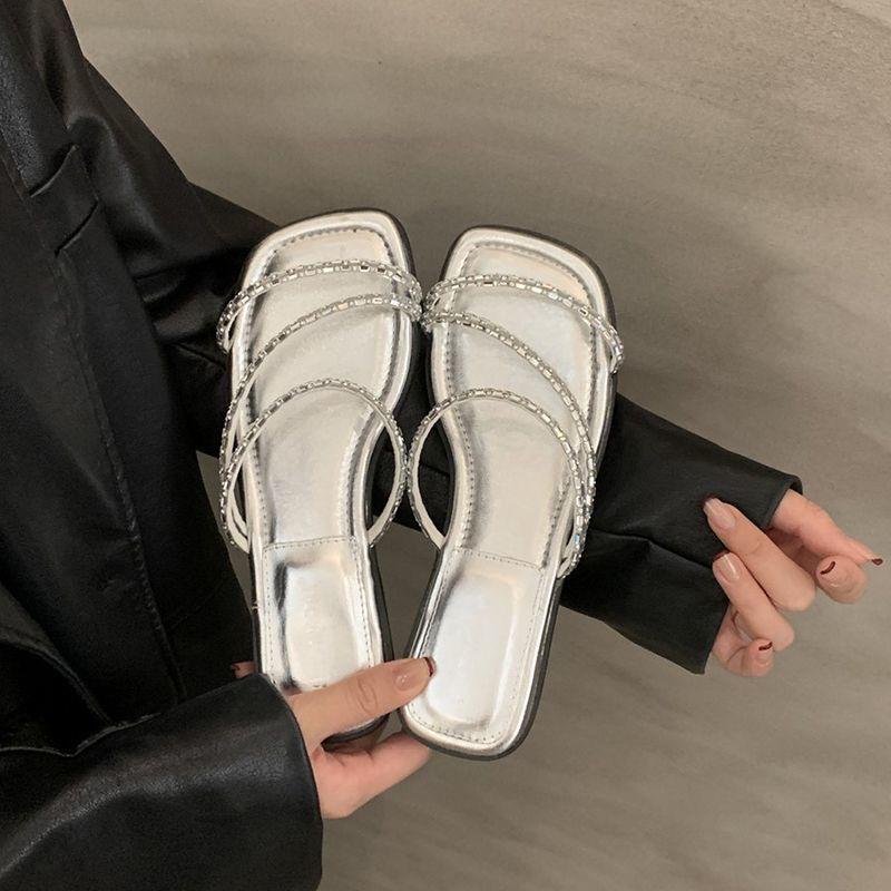 

Крутые шлепанцы на толстом каблуке, женская летняя обувь, новые сандалии на квадратном каблуке, французские с юбкой, модные, с тонким ремешком, шлепанцы на один палец 40