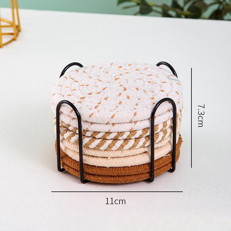 8pcs Handwoven Coasters Made of Cotton Absorbent and Heat-resistant Solid Color Nordic Style Coaster for Home Decoration