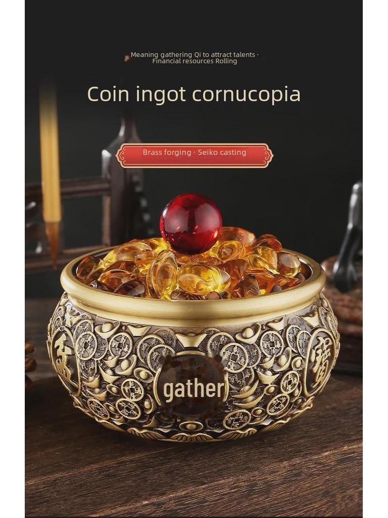 Large Brass Retro Cornucopia Piggy Bank - Office Desk Ornament & Gift