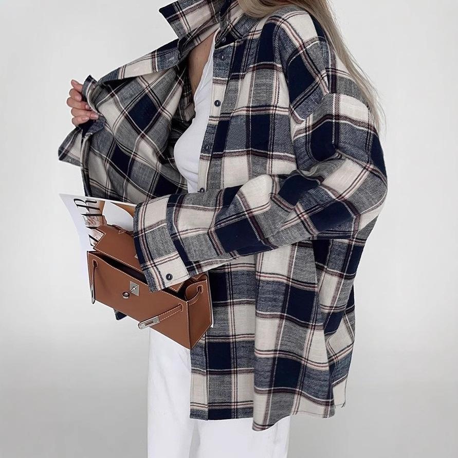 Plaid Long Sleeve Casual Overshirt - European & American Style