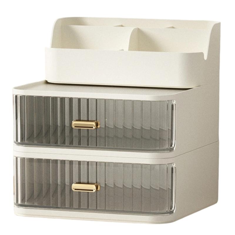 Multifunctional Desktop Cosmetics Organiser With Drawer Stacking Plastic Storage Trays For Beauty Tools School Supplies