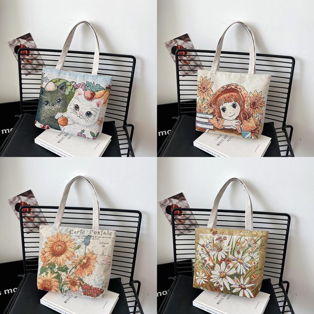 Embroidered Canvas Tote Bag For Women With Zip Closure For Daily Use