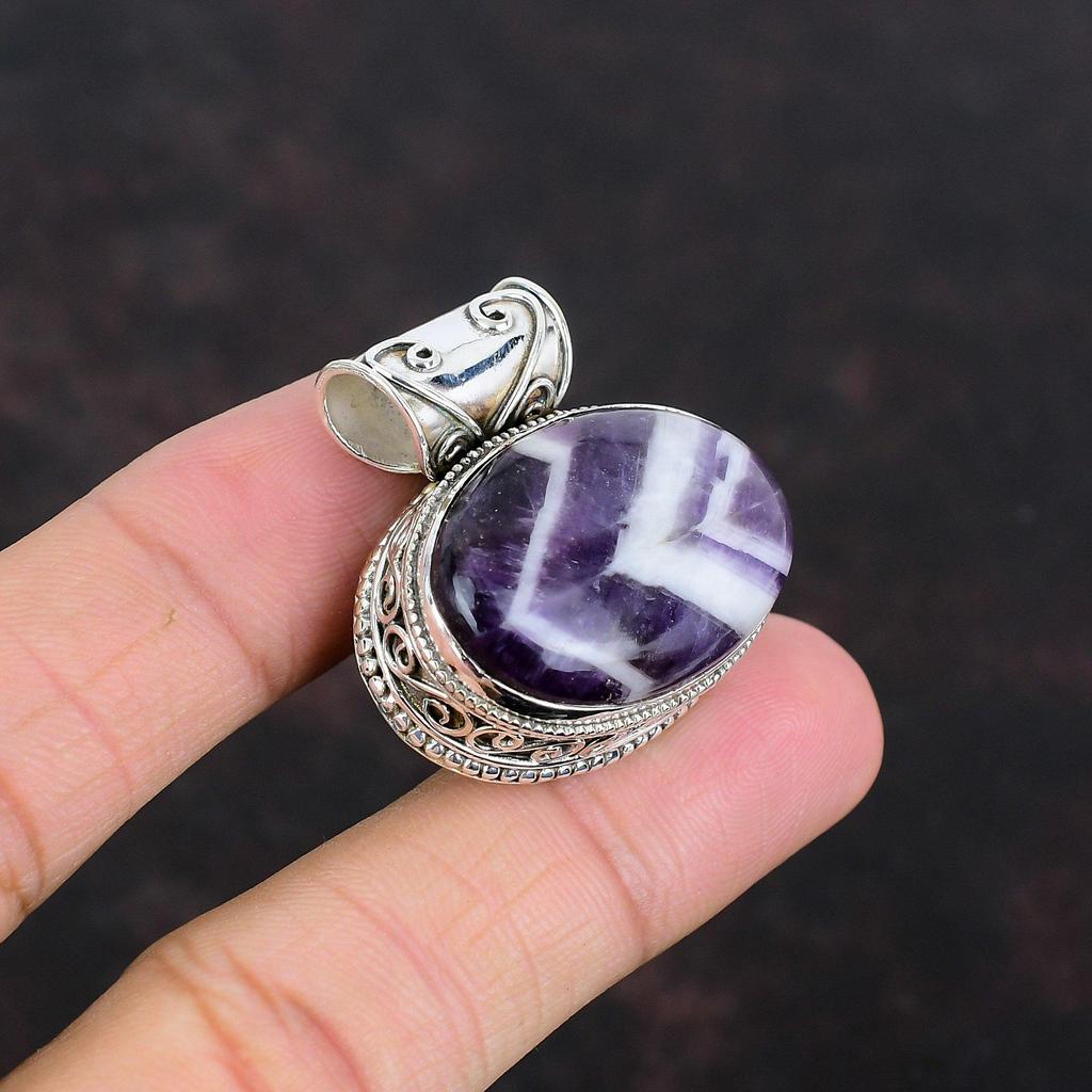 Chevron Amethyst Pendant Gemstone Vintage Pendant 925 Sterling Silver Pendant Amazing Jewelry Handmade Pendant Gifts For Him Antique Pendant