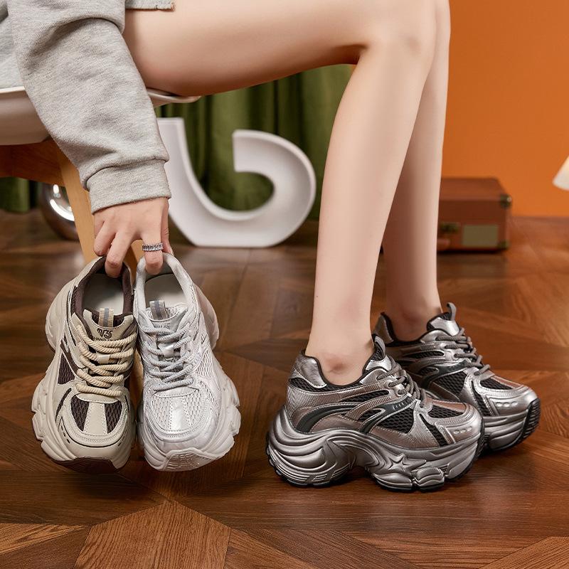 Platform Dad Shoes Women's 2025 Autumn and Winter New Mesh Shoes Muffin Versatile Casual Sports Shoes Inner Height Increase Women's Shoes
