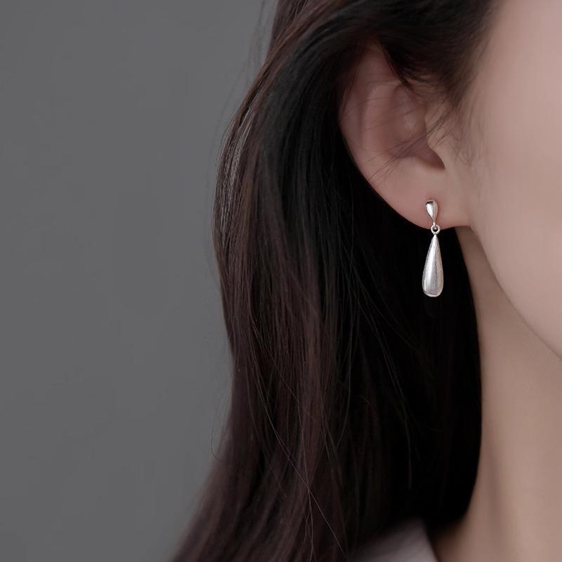 Sterling Silver Brushed Water Drop Earrings For Women Light Luxury Jewelry