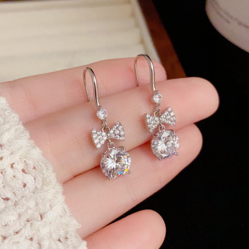 Exquisite Versatile Zircon Bow Ball Tassel Earrings - Luxurious, Shiny, and Sweet Ear Hooks
