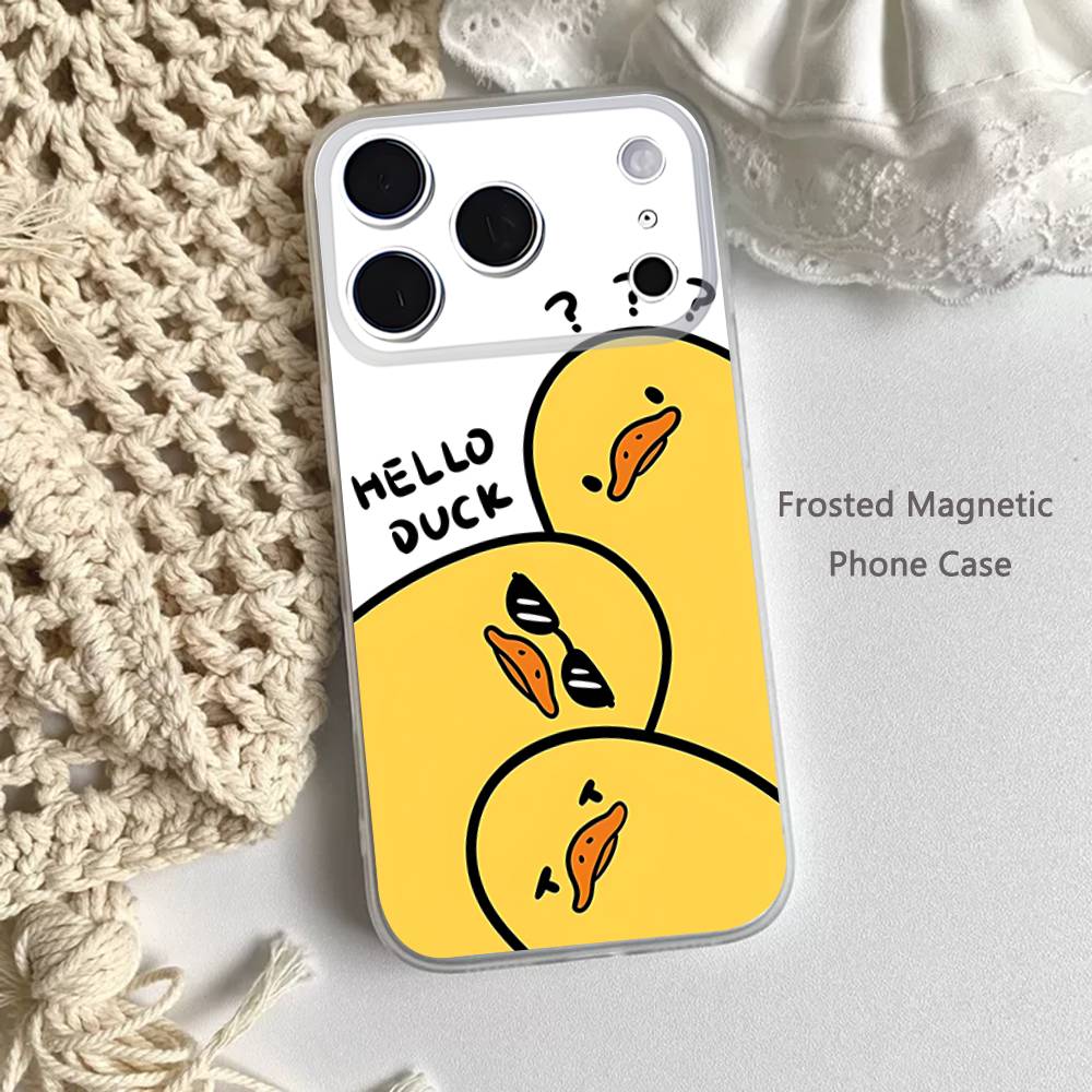 Cute Yellow Duck  Phone Case For iPhone 14,16,12,17,13,15,11 Max,Pro,Mini,Plus,Air,E Magnetic Frosted Transparent