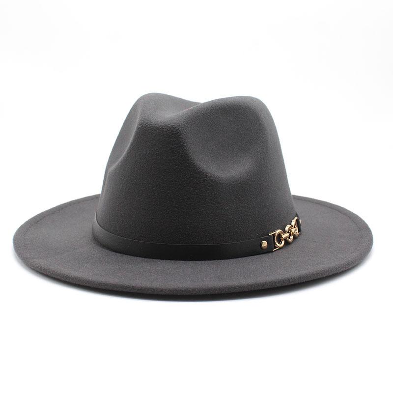 Flat Edge Woolen Top Hat, Belt Buckle, Big-Brimmed Felt Hat, Plain Weave Top Hat