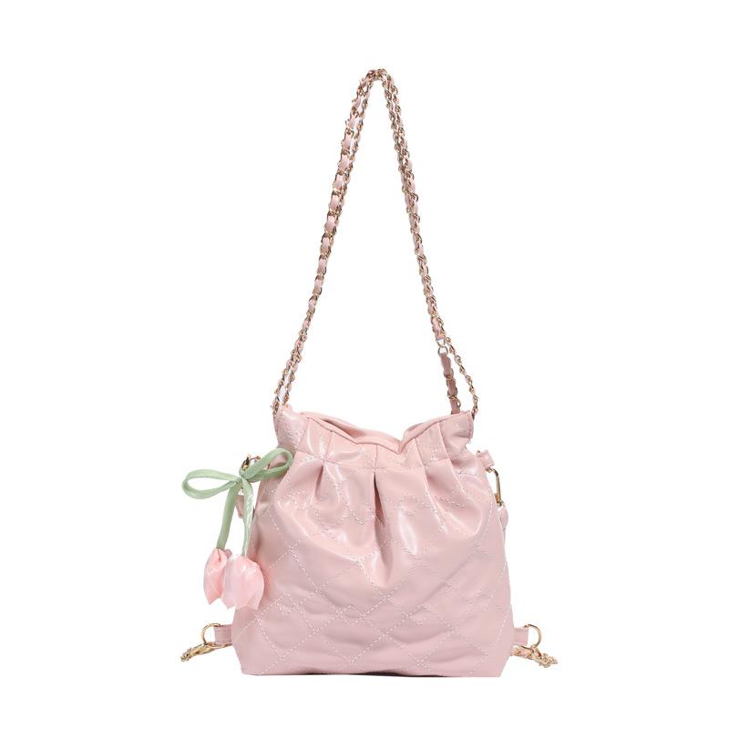 

Women s bag 2 diamond new fashion versatile trend solid color embroidery thread shoulder chain bag backpack рожевий