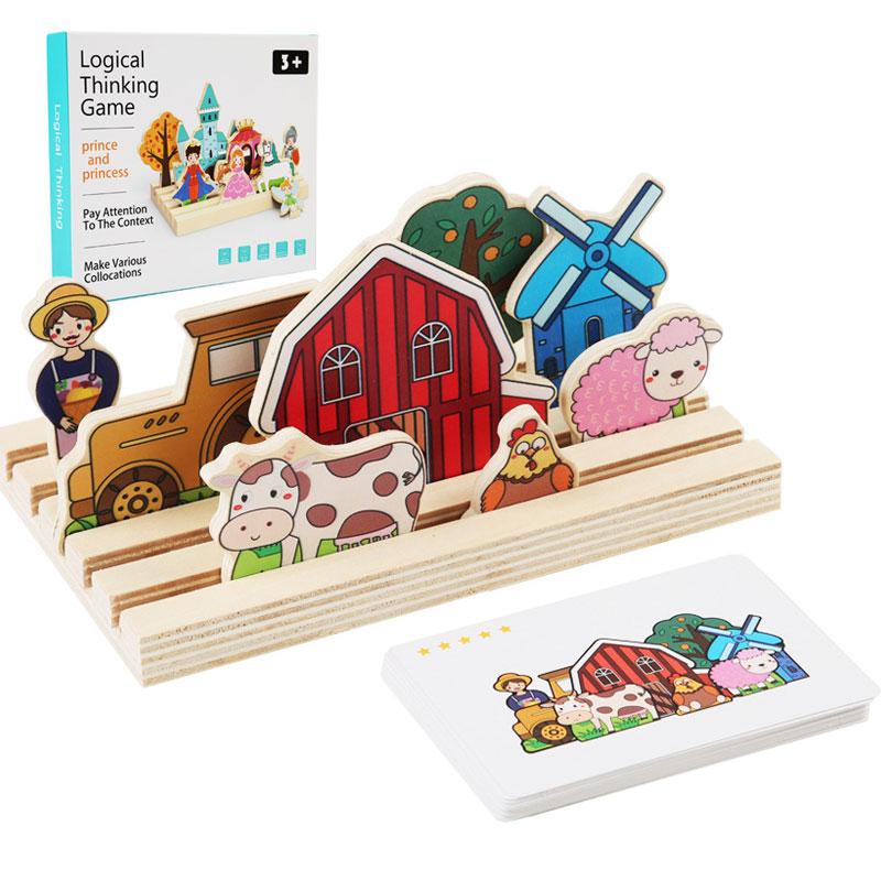 Montessori Space Thinking Game Handmade Scene Combination 3D Puzzle Shape Pairing Logic Thinking Board Game Kids Educational Toy