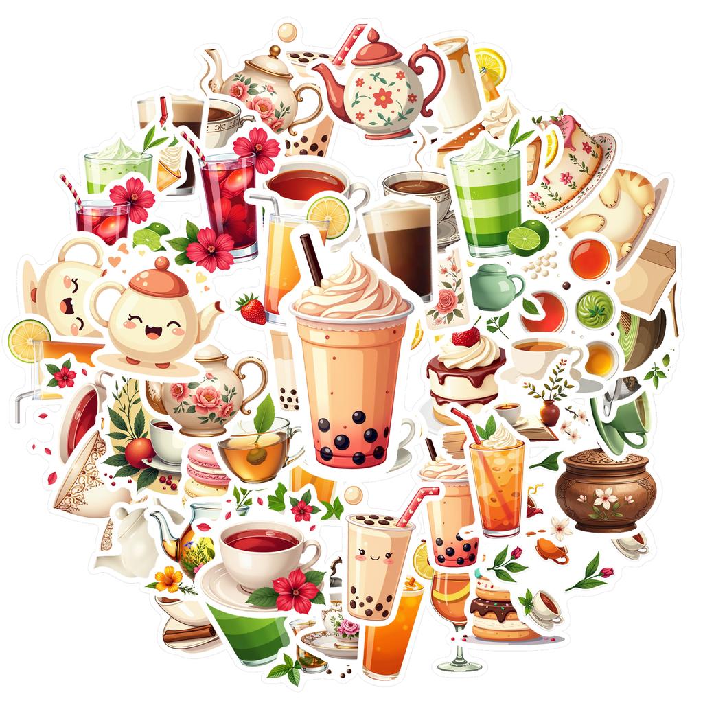 35-70pcs Beverage Dessert Stickers Aesthetic Decals Decoration Phone Luggage Water Bottle Graffiti Sticker School Supplies