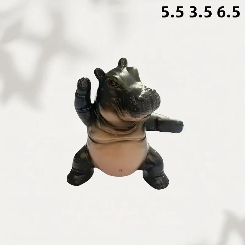 Cartoon Abstract Hippopotamus Resin Ornament Yoga Hippopotamus Crocodile Statue Home Office Desktop Ornament Decorative Item