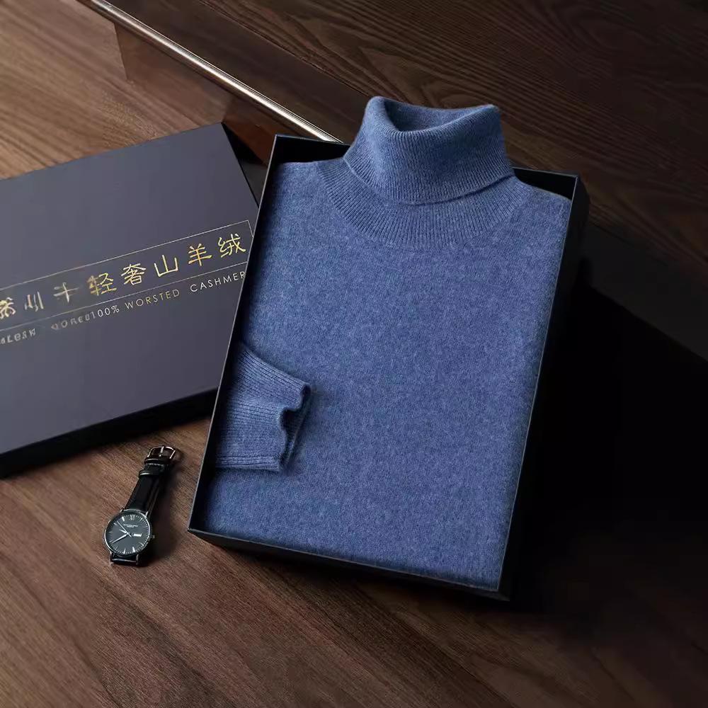 Men's 100% Cashmere High Neck Double-Layer Sweater Pullover