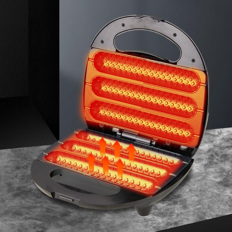 800W Electric Hot Dog Maker Crispy Corn Hotdog Sausage Machine Kitchen Double-sided Heating Breakfast Pan