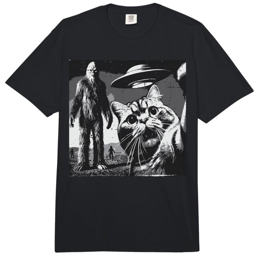 

asquatch Cat UFO Selfie Bigfoot Kitten Meme T-shirt For Men Women 100% Cotton T Shirts Short Sleeve Tops 0206-1 - Men s Summe... 5XL різнокольоровий