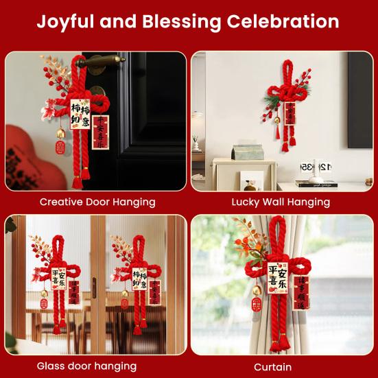 Chinese Wanzi Knot Decoration Red Knot Hanging Lucky Ornaments Door Handle Wall Pendant Feng Shui Good Luck Charm for Spring Festival Car Tree Decor