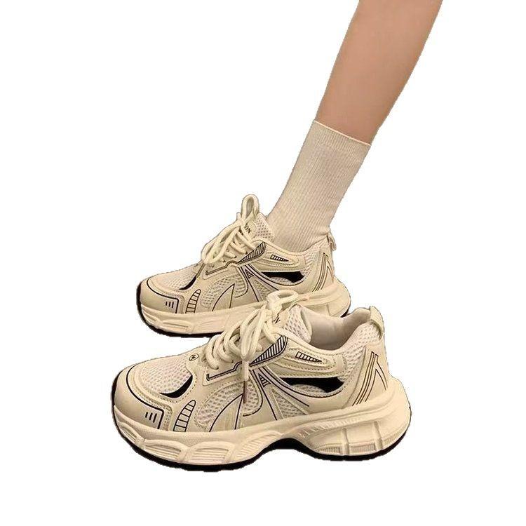 Breathable Women's Shoes Retro Platform Dad Shoes New Autumn and Winter Velvet Ankela Red Pair of Shoelaces Sneakers