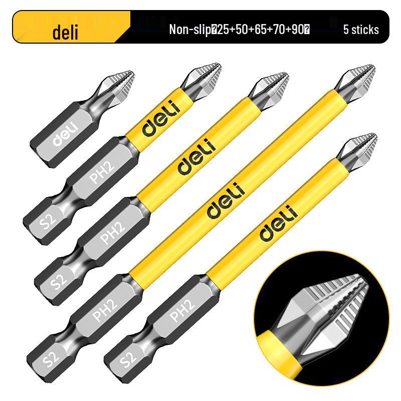 Deli Tungsten Steel Magnetic Anti-slip Phillips Drill Bit Set