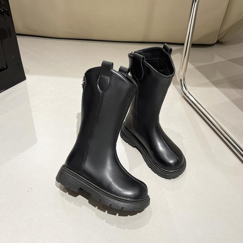 

Children Knee Length Boots Winter Student Girls Princess Boots Kids Zipper Comfortable Non Slip Solid Color Long Boots 23 чорний
