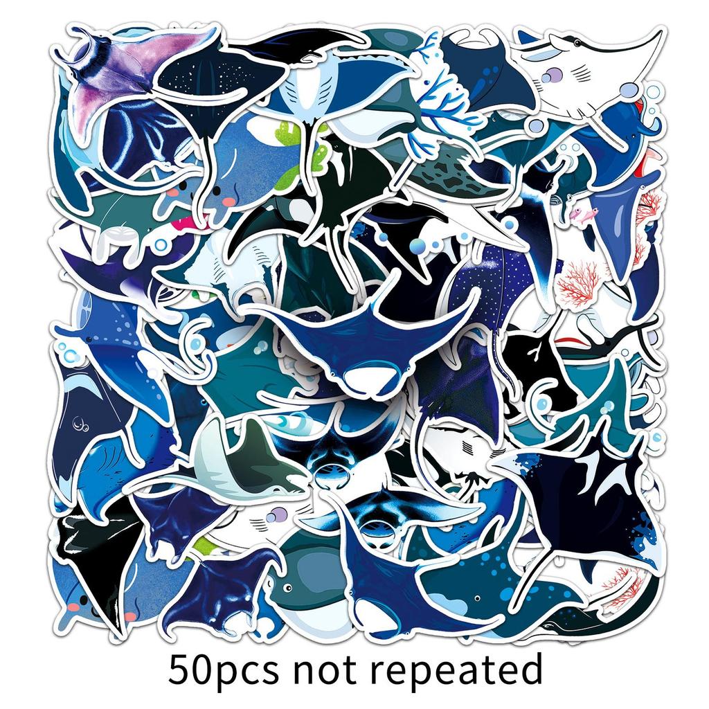 50 Pictures of Manta Rays with Personality Cool Marine Life Decorative Water Cup Suitcase Skateboard Creative Cartoon Stickers