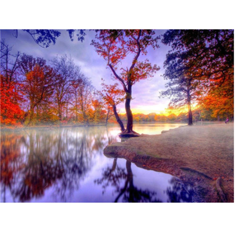 

HUACAN 5D Алмазная картина Дерево Полный квадрат Озеро Алмазная вышивка Мозаика Пейзаж Горный хрусталь Картина Full Square 60*90 cm
