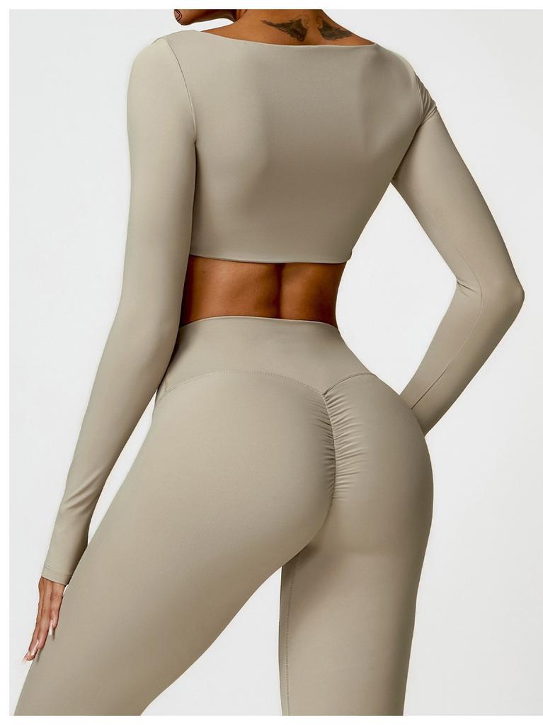Women Tight‑Fit Yoga 2‑Piece Set, High‑Waist Quick‑Dry Long‑Sleeve Workout Outfit for Outdoor Running Fitness
