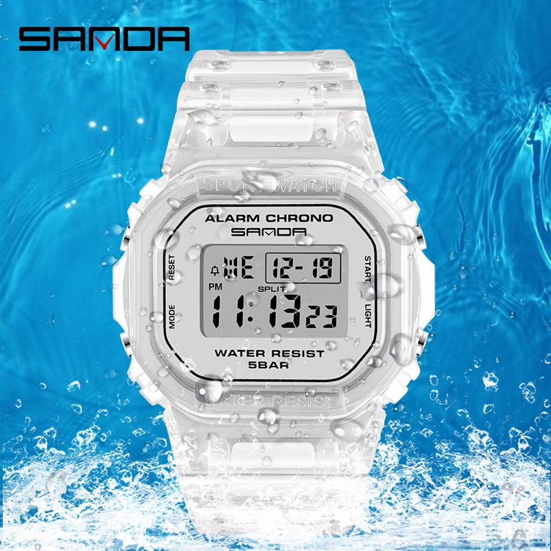 Sanda Transparent Strap Multifunctional Luminous Waterproof Sports Watch