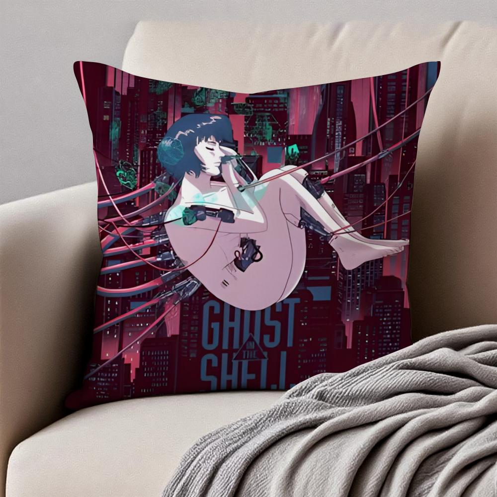 Classic Japanese Anime GGhost In The Shell Cushion Cover Pillowcase Antidustmite Invisible Zipper Short Plush Sofa Cushion