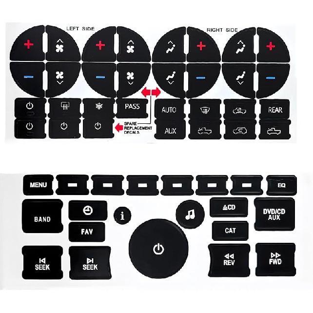 4 PCS AC Dash Button Repair Kit, Decal Replacement for Fixing Ruined Faded A/C Controls, AC & Radio Dash Buttons Decal Replacement Stickers,