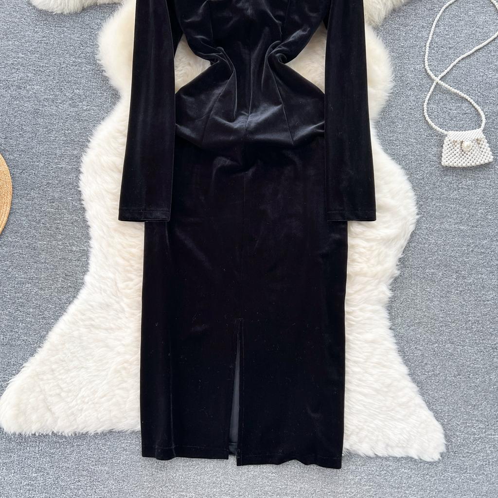 Rochie de petrecere de Crăciun cu dantelă din catifea, în stil Hepburn, cu margele, rochii de seară cu guler pătrat, negru, subțire