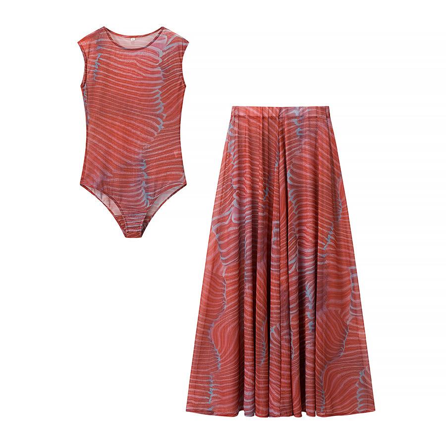 European and American French style, women's clothing, fashionable versatile niche sleeveless top, half-length skirt set