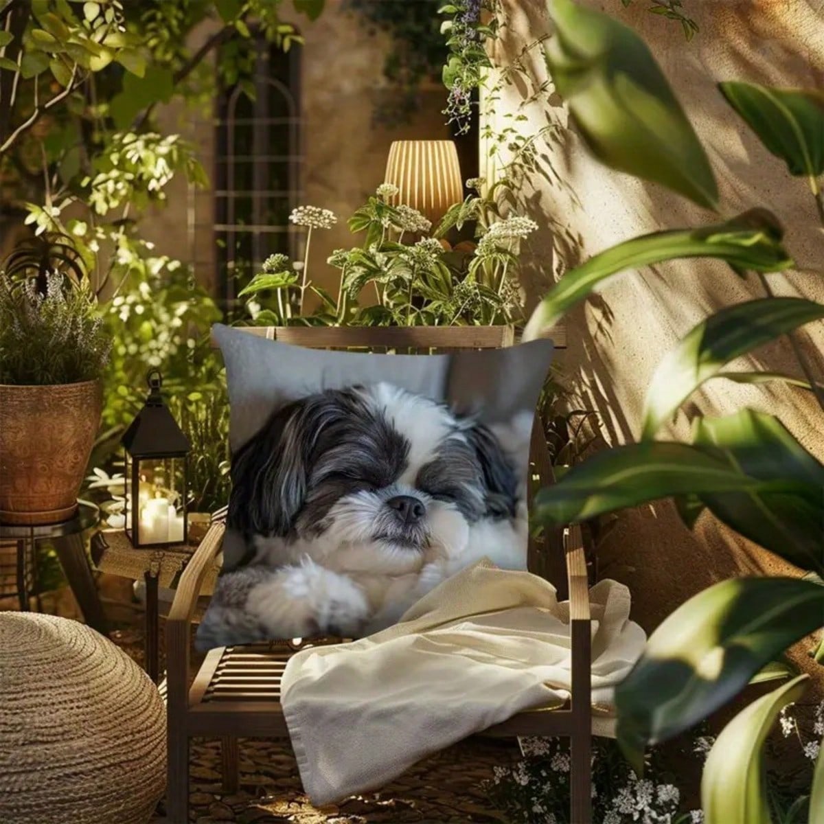 Jmg Clothing Unisex Shih Tzu Pillowcase, Cute Sleeping Dog Cushion Cover, Pet Lover Home Decor, Fluffy Animal Accent, Cozy Gift