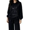 Womens Casual Hoodie Sweatshirt Set Black Cat Print Loose Fit Loungewear