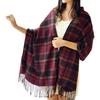 Women Winter Colorful Plaid Print Scarf Tassel Trim Imitation Cashmere Thick Shawl Elegant Large Long Warm Scarf Fashion Accessories EMA