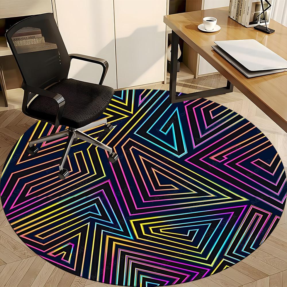 1pc Neon Triangles Office Round Area Rug, Indoor Mat Suitable ForOffice, Under Office Chairs Bedroom Living Room Home Decor T210