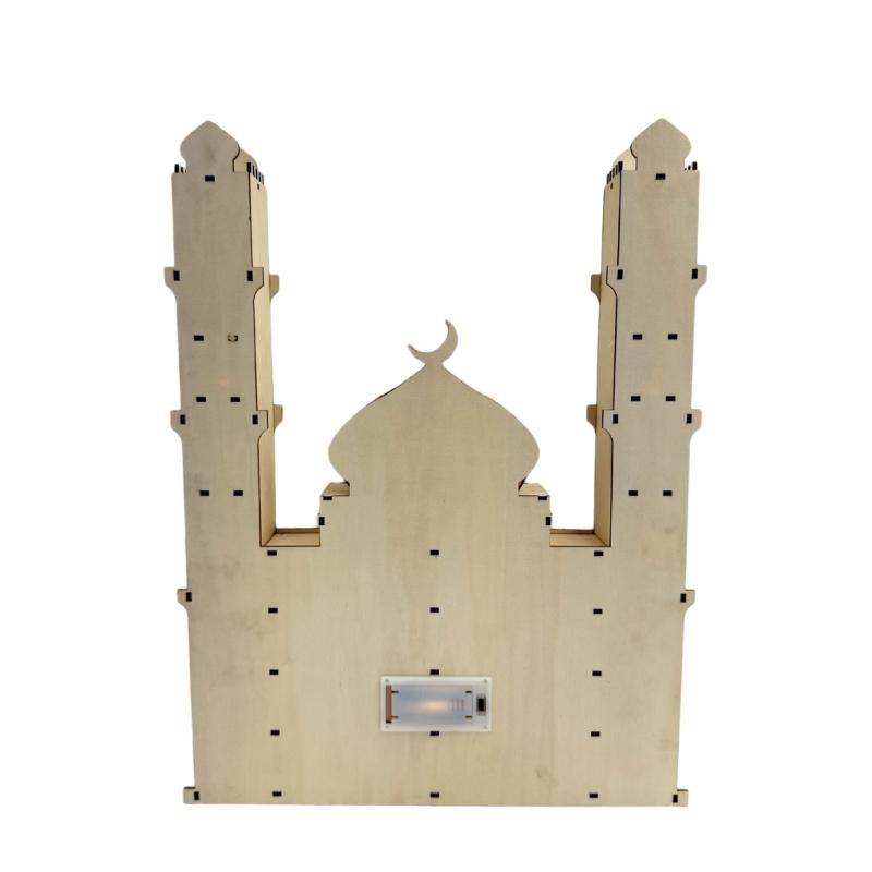 Wood Eid Advent Calendar with LED Light and 30 Drawer Countdown Calendar for Ramadans Table and Home Party Decorations
