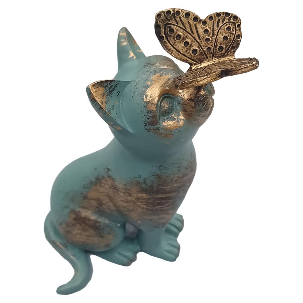 Resin Kitten Statue with Butterfly Ornament Garden Landscape Kitten Statue Handicraft Home Decor for Courtyard Lawn
